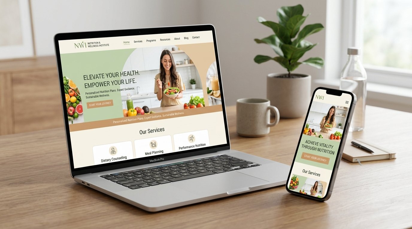 Exemplo de site de nutricionista no computador e celular